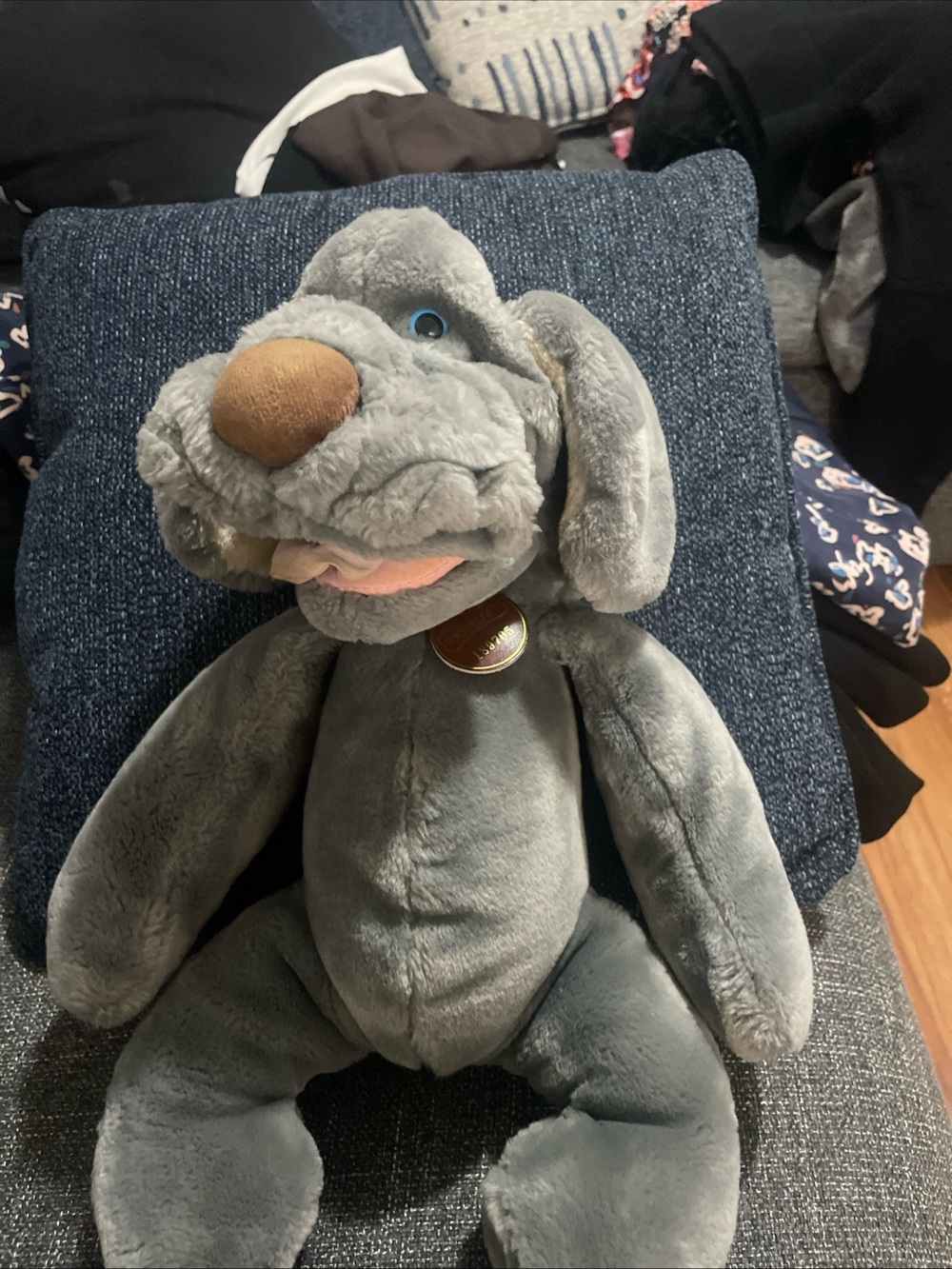 Vintage Wrinkles Gray Plush Dog Toy - Soft Stuffed Pet Plushie